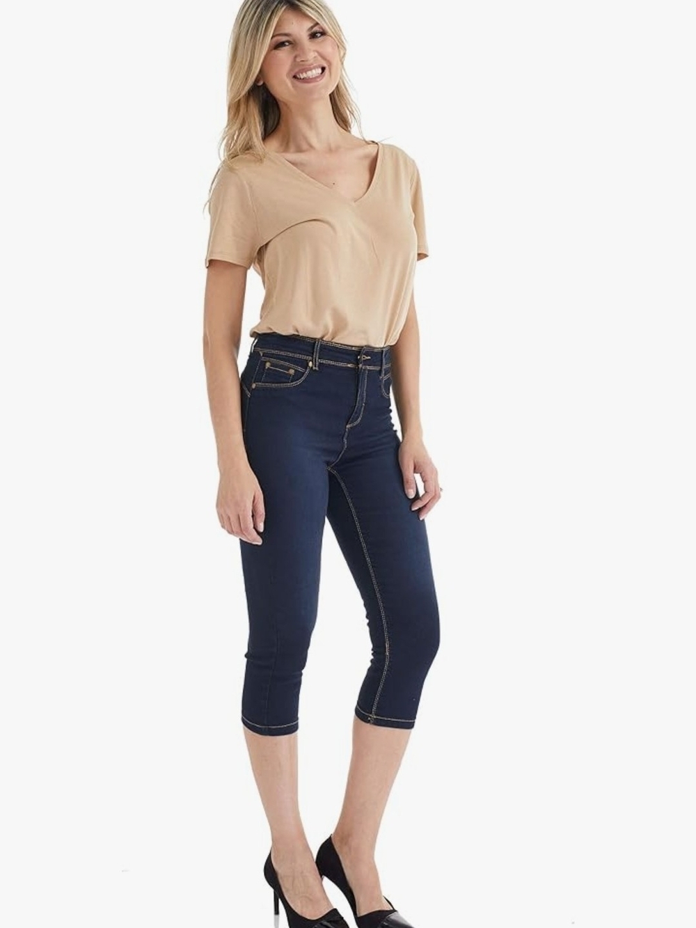 Suko Dark Blue Capri Jeggings - High Rise Stretch